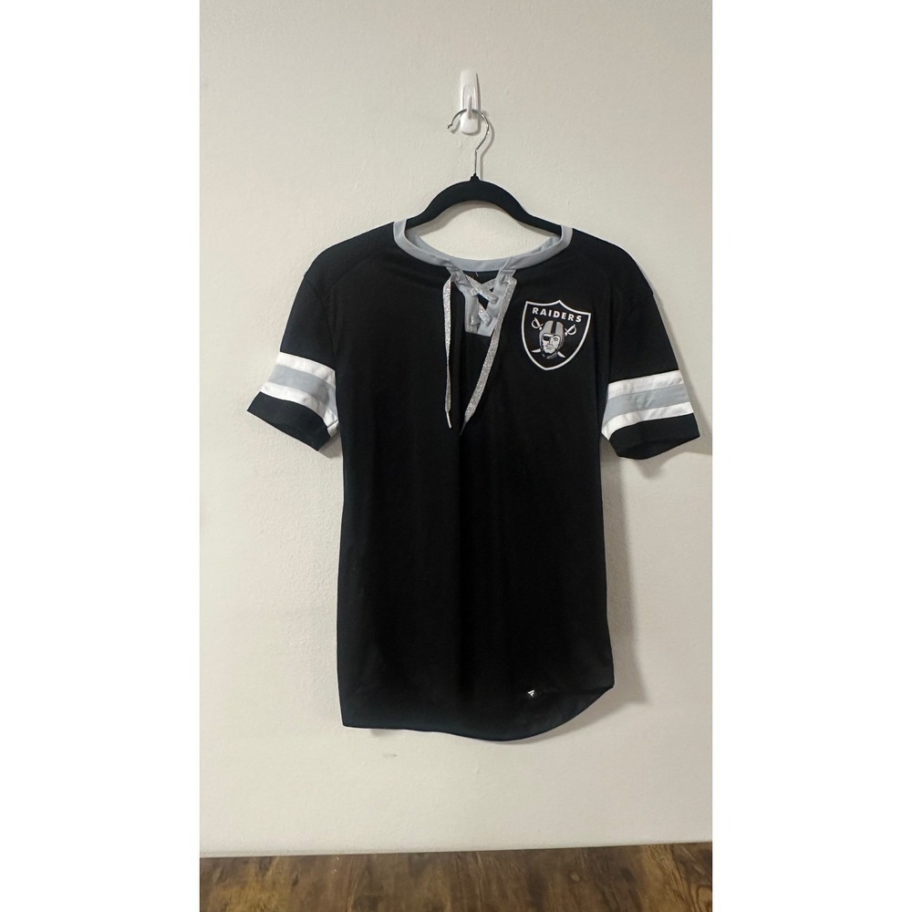 Fanatics Womens Las Vegas Raiders Lace-Up Jersey T-Shirt Black Silver size L